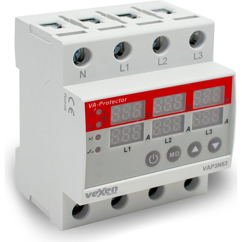 VAP3N63 Digitālais trīsfāžu pārsprieguma un pārslodzes aizsardzības relejs 3LN 63A AC400V