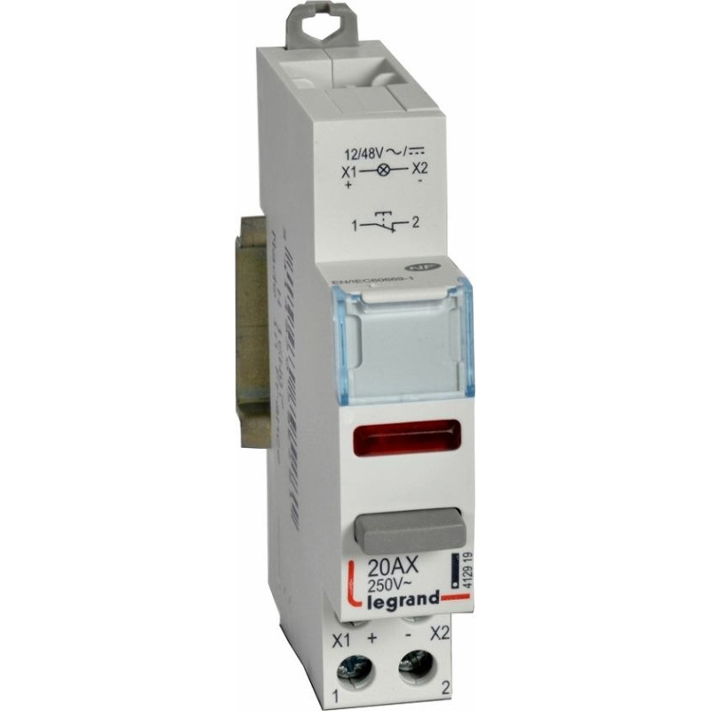 Spiedpoga CX3 - 1 NC kontakts ar sarkanu LED indikatoru - 12/48 V AC/DC - 250 V~ - 20 A - 1 modulis