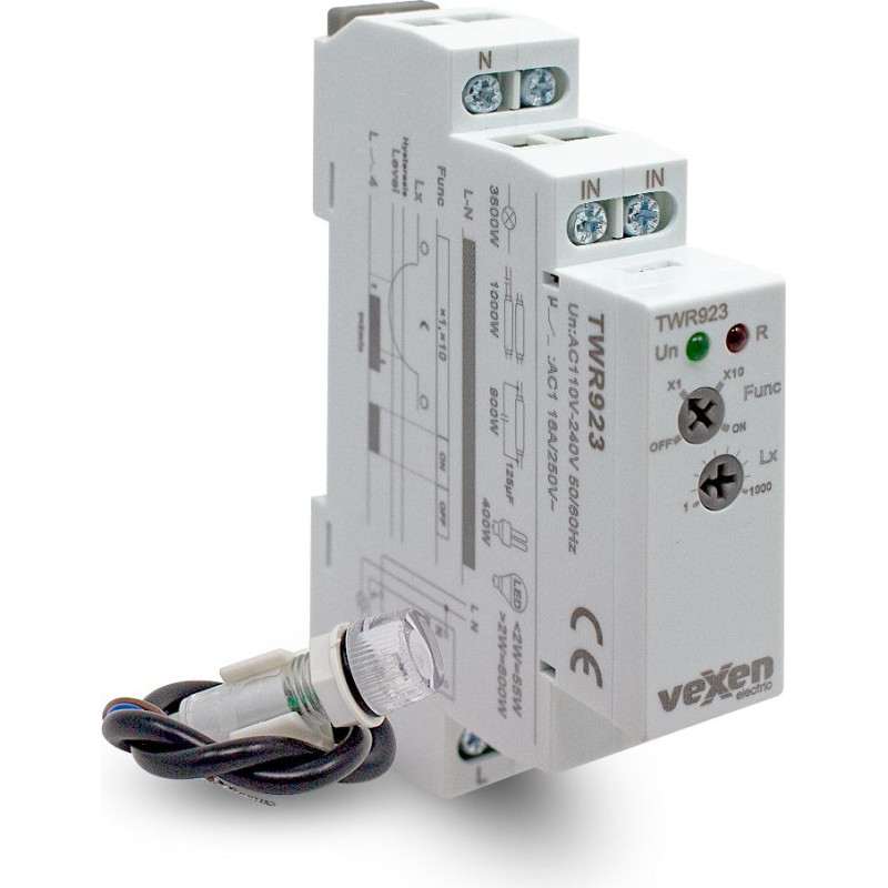 Krēslas slēdzis ar sensoru IP55 1-10000 Lux 1NO 16A AC230V TWR923