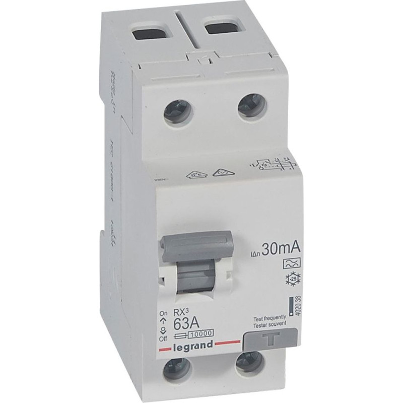 RX3 Noplūdes automāts - 2P - 230 V - 63 A - 30 mA - A tips