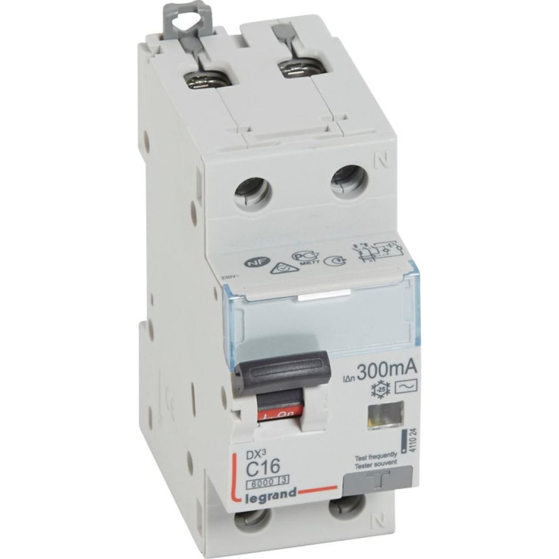 Kombinēts noplūdes automātslēdzis DX3 - 1P+N - C16 - 10kA - 300mA - AC tips - N labajā pusē