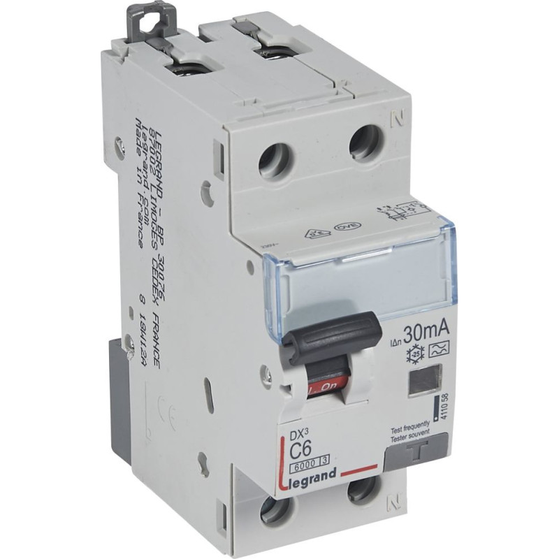 Kombinēts noplūdes automātslēdzis DX3 - 1P+N - C6 - 6kA - 30mA - A tips