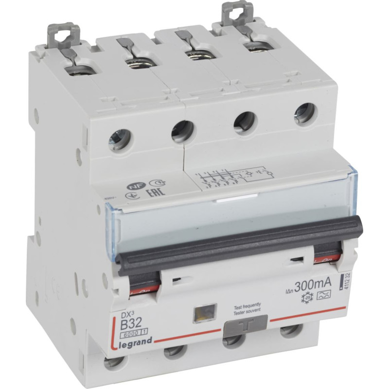 Kombinēts noplūdes automātslēdzis DX3 - 4P - B32 - 6kA - 300mA - A tips