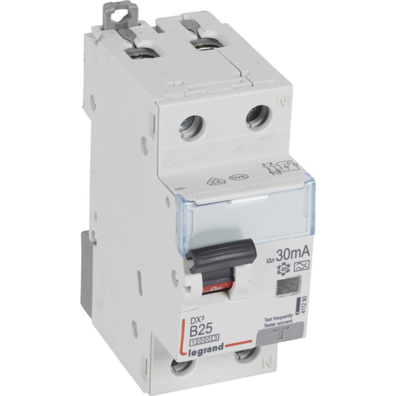 Kombinēts noplūdes automātslēdzis DX3 - 1P+N - B25 - 10kA - 30mA - A tips