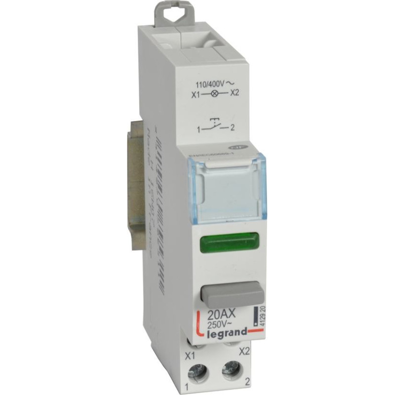 Spiedpoga CX3 - 1 NO kontakts ar zaļu LED indikatoru - 110/400 V~ - 250 V~ - 20 A - 1 modulis