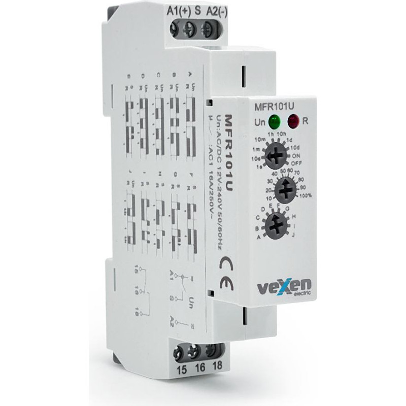 MFR101U Multifunkcionālais laika relejs 1CO 16A 12-230V ACDC