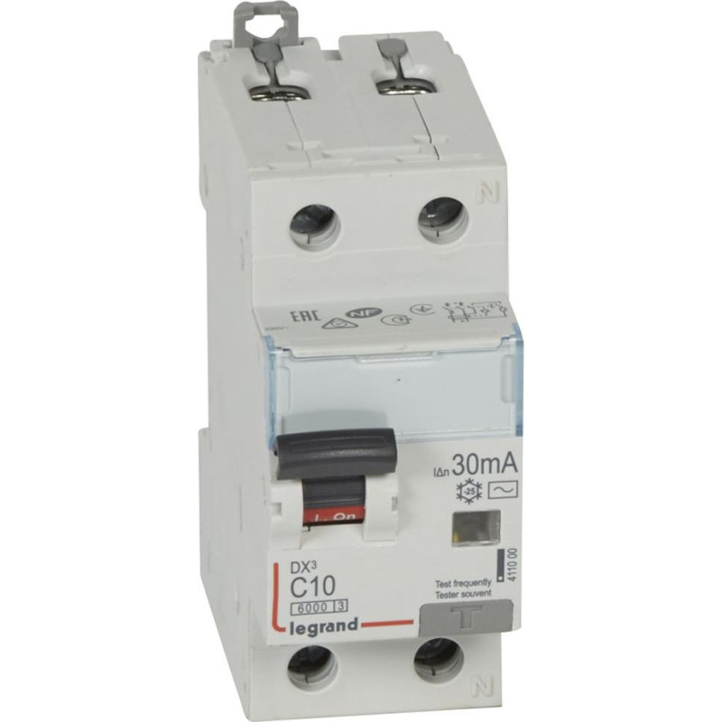 Kombinēts noplūdes automātslēdzis DX3 - 1P+N - C10 - 6kA - 30mA - AC tips
