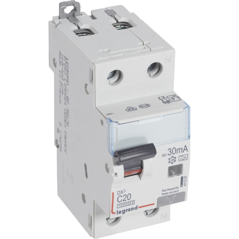 Kombinēts noplūdes automātslēdzis DX3 - 1P+N - C20 - 10kA - 30mA - A tips