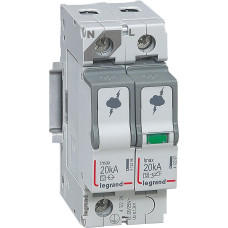 Pārsprieguma aizsardzība - T2 - Imax 20 kA/polam - 1P+N - neitrāle pa kreisi