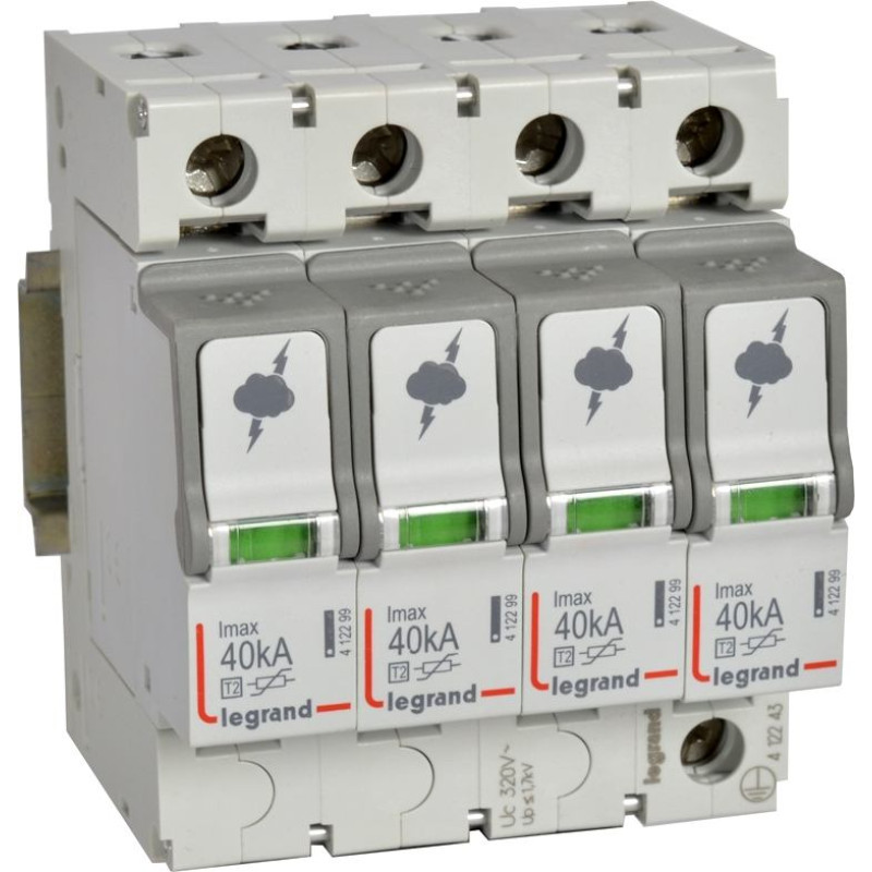 Pārsprieguma novadītājs - T1+T2 - 8 kA - 1P+N - neitrāle pa kreisi