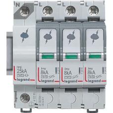 Pārsprieguma novadītājs - T1+T2 - 12,5 kA - 1P+N - neitrāle pa labi - ar bojājuma signalizāciju