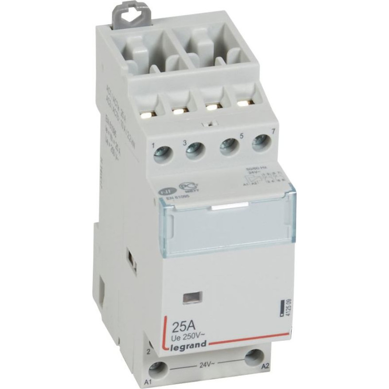 Kontakors CX3 bez roktura - 4 poli - 25 A - 400 V~ - 2NC + 2NO kontakti - spoles spriegums 24 V~ - 2 moduļi