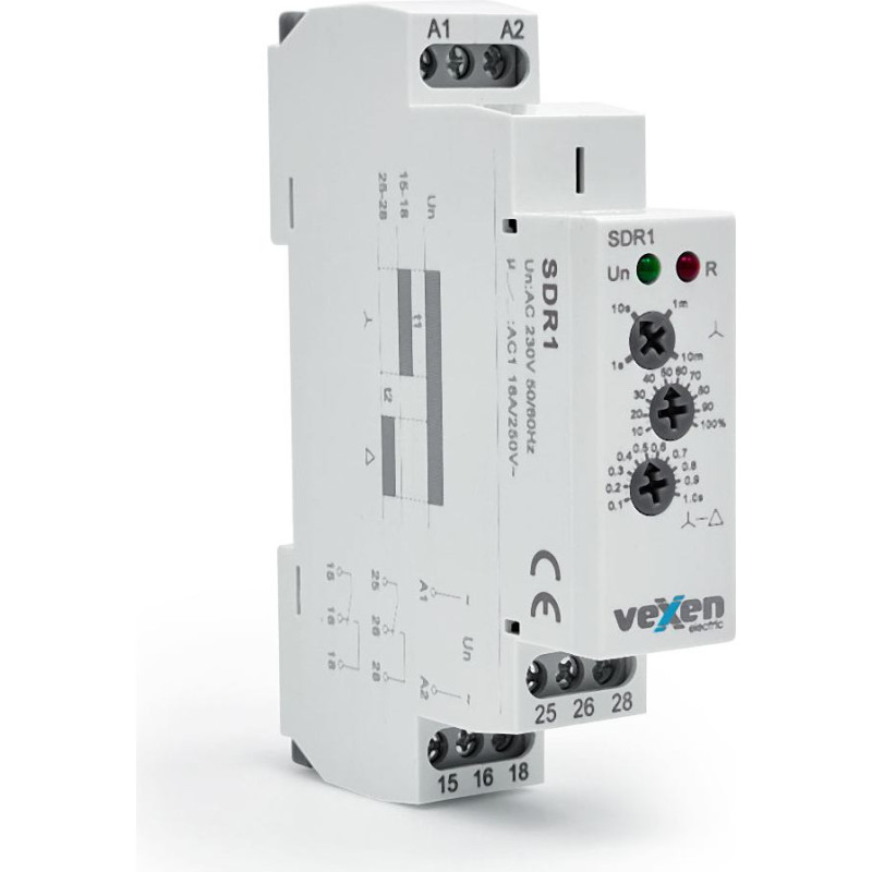SDR1 Laika relejs zvaigzne-trīsstūris ar aizturi uz ieslēgšanu 2CO 16A AC230V