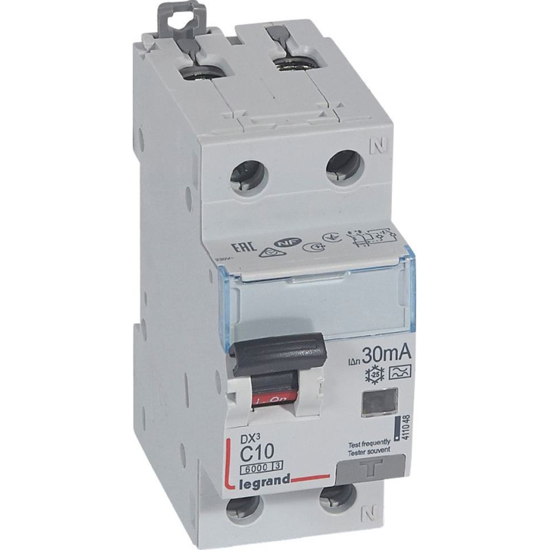 Kombinēts noplūdes automātslēdzis DX3 - 1P+N - 10kA - C10 - 30mA - A tips - N labajā pusē