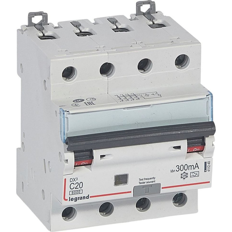 Kombinēts noplūdes automātslēdzis DX3 - 4P - C20 - 6kA - 300mA - A tips