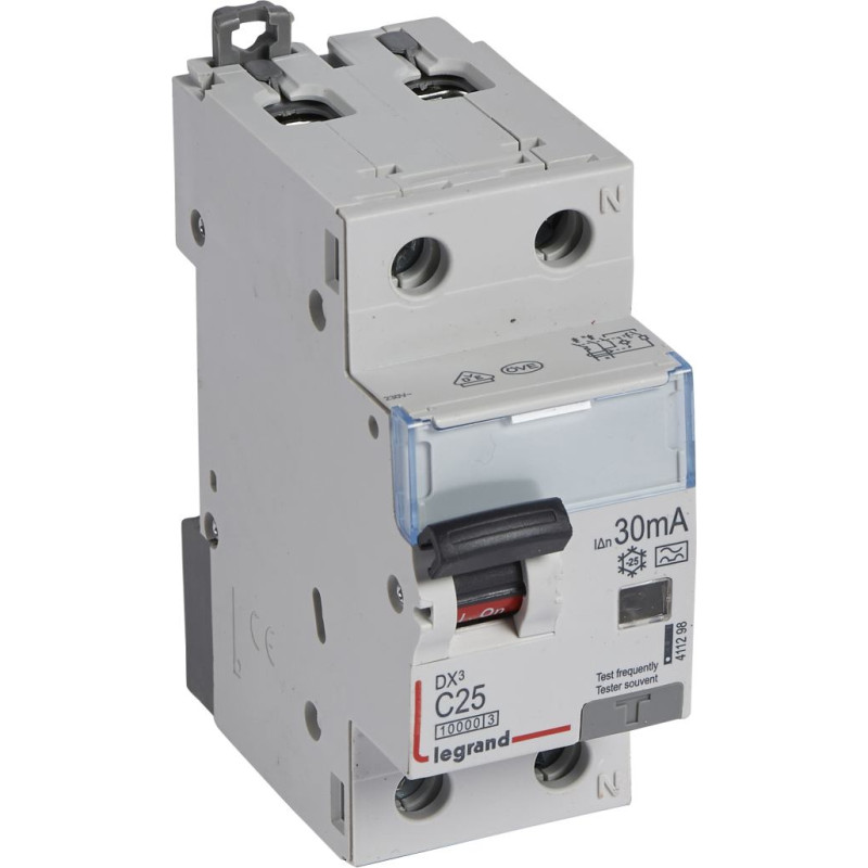 Kombinēts noplūdes automātslēdzis DX3 - 1P+N - C25 - 10kA - 30mA - A tips