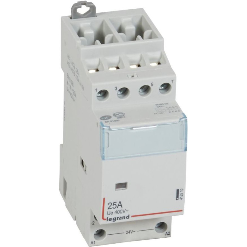 Kontakors CX3 bez roktura - 4 poli - 25 A - 400 V~ - 4 NO kontakti - spoles spriegums 24 V~ - 2 moduļi