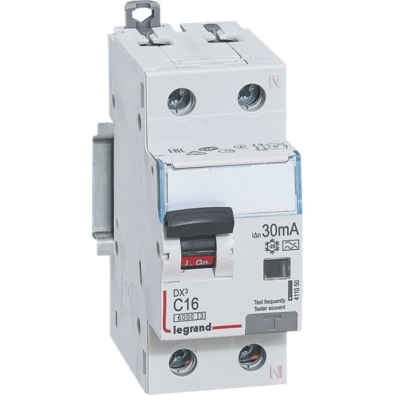 Kombinēts noplūdes automātslēdzis DX3 - 1P+N - 10kA - C16 - 30mA - A tips - N labajā pusē