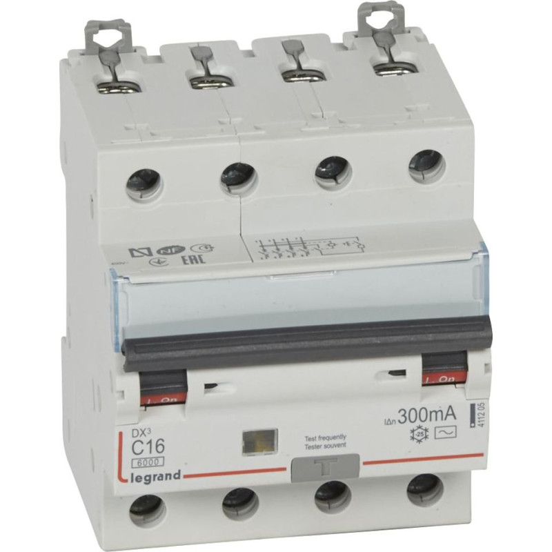 Kombinēts noplūdes automātslēdzis DX3 - 4P - 6kA - C16 - 300mA - AC tips