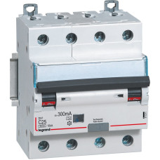 Kombinēts noplūdes automātslēdzis DX3 - 4P - C25 - 6kA - 300mA - A tips